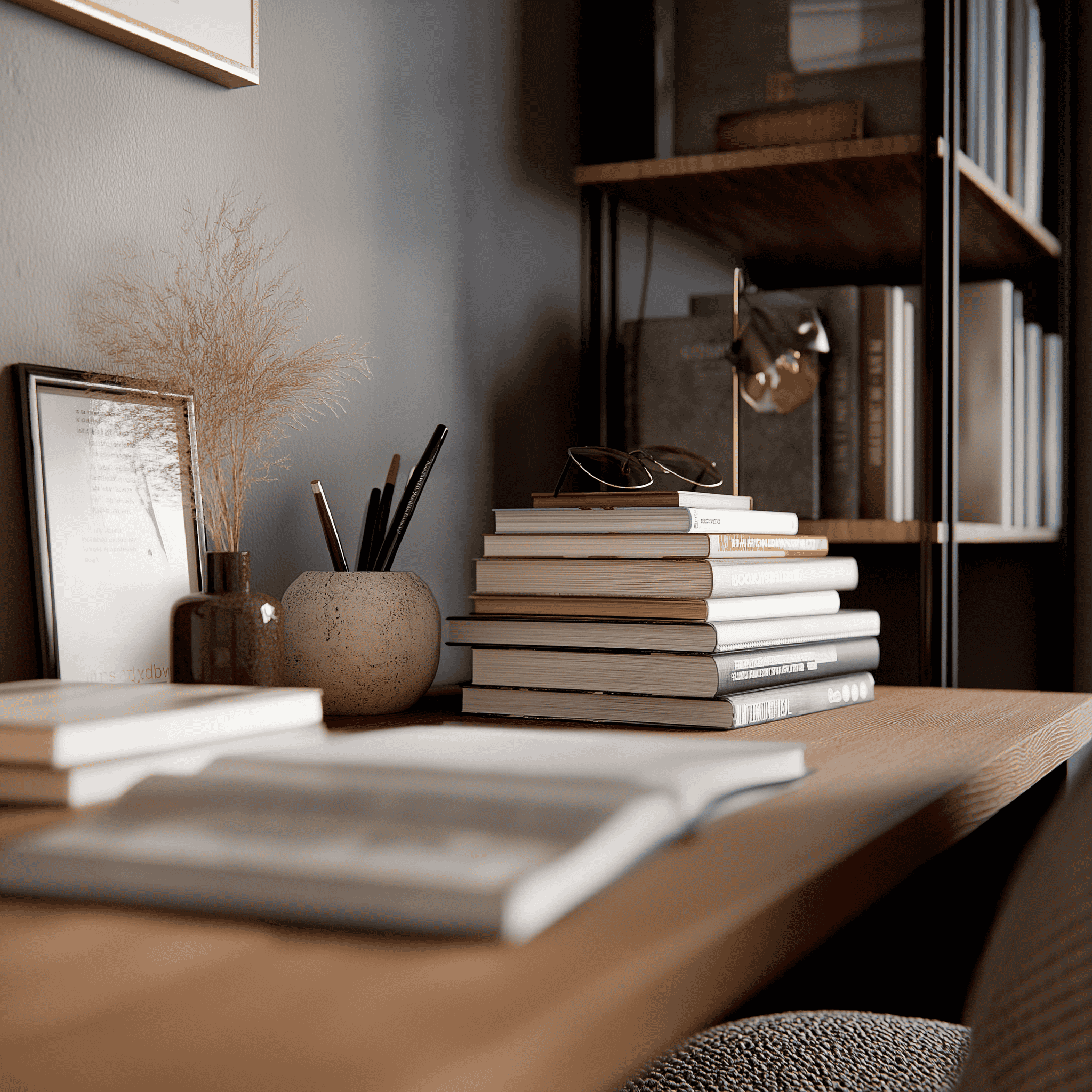 A neat desk with a laptop and various well-placed office supplies