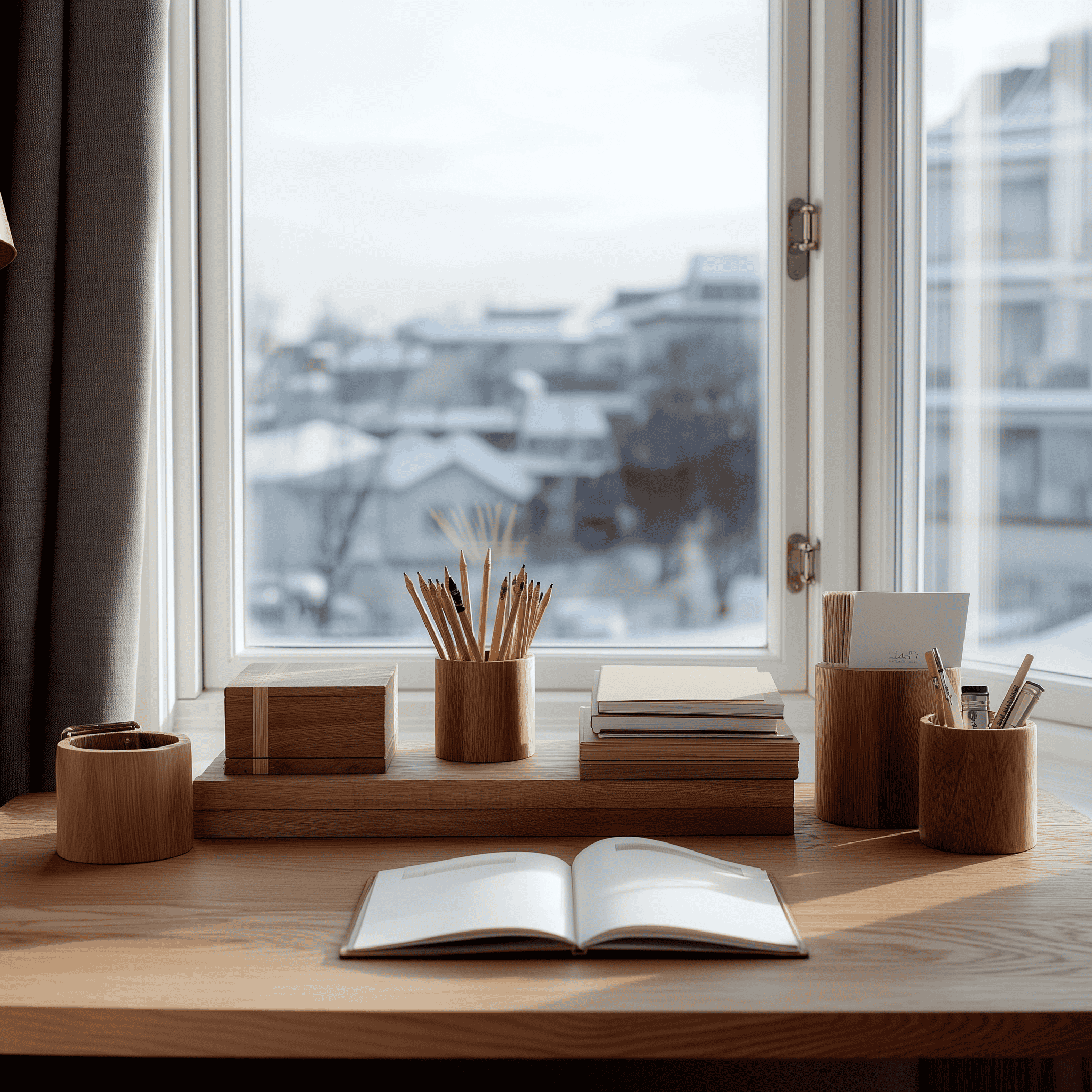 Collection of stylish and functional pens and notebooks